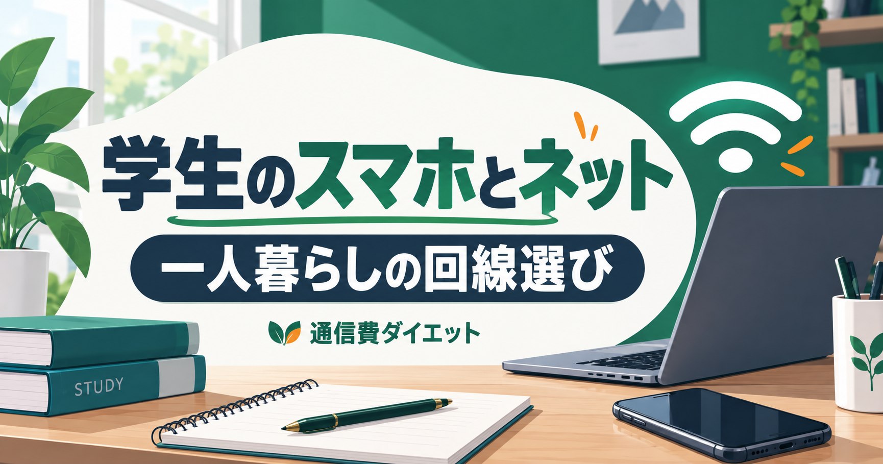 学生のスマホとネット。一人暮らしの回線選びを解説する記事のイラスト